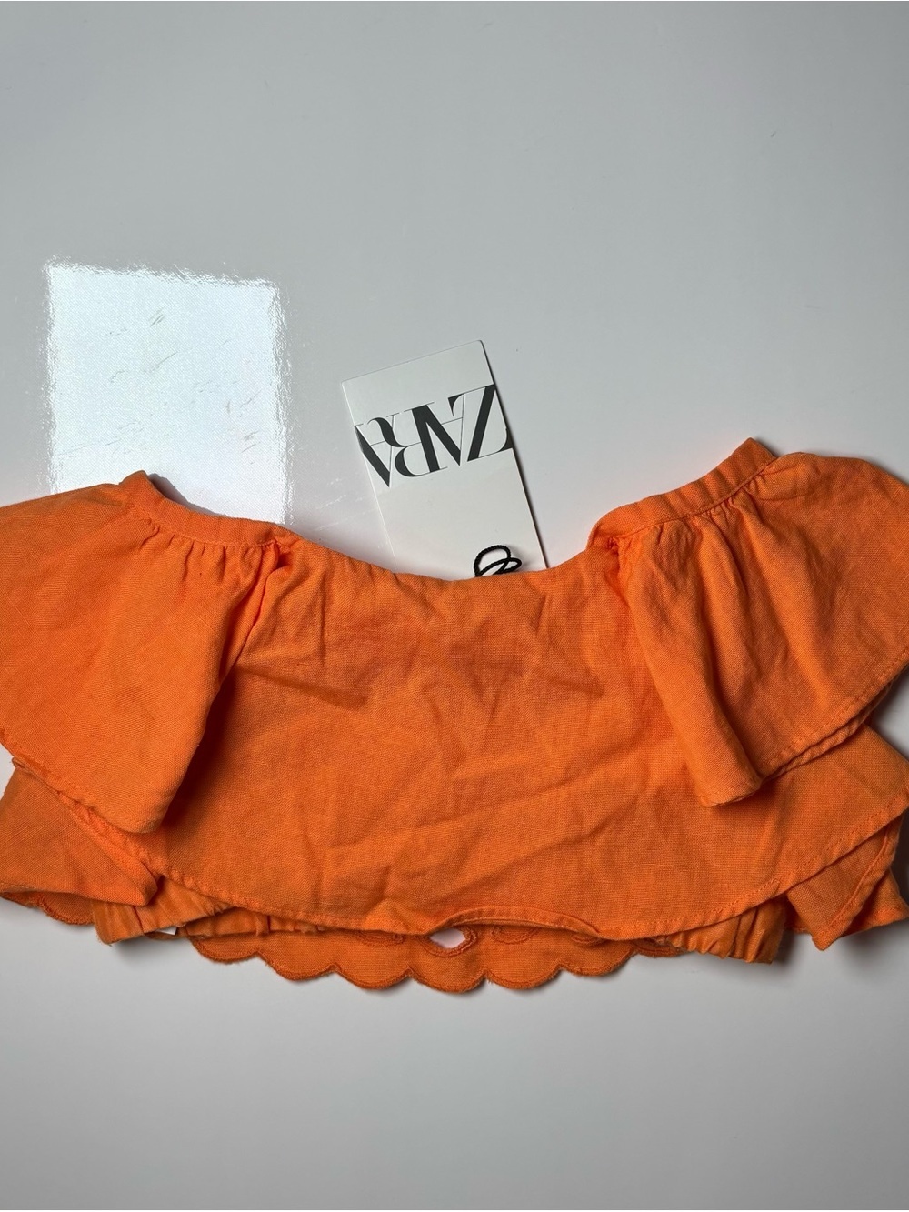 NWT Zara Kids Tangerine Orange Eyelet Lace Ruffle Cropped Top Blouse 6Y Summer - Picture 6 of 7